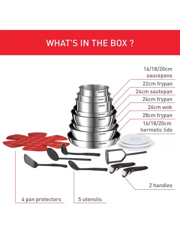 Tefal Ingenio Emotion Stainless Steel Pans, Lids & Utensils Set, 22 Piece - Image 3